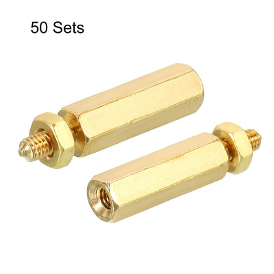 Harfington 15mm+6mm M2.5 Standoff Screws 100 Pack Brass Hex PCB Standoffs Nuts Gold Tone