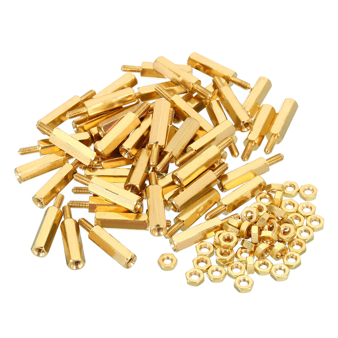 Harfington 15mm+6mm M2.5 Standoff Screws 100 Pack Brass Hex PCB Standoffs Nuts Gold Tone