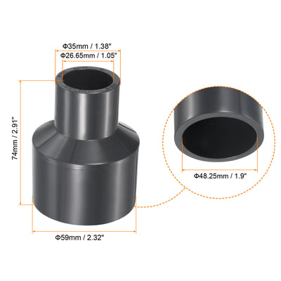 Harfington UPVC Reduzierer Rohrverschraubung 1-1/2" x 3/4" Sockel Zeitplan 80, 2 Pack gerader Kupplung Adapter Stecker, grau