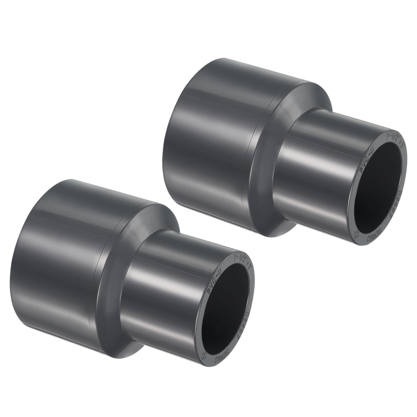 Harfington UPVC Reduzierer Rohrverschraubung 1-1/2" x 1" Sockel Zeitplan 80, 2 Pack gerader Kupplung Adapter Stecker, grau