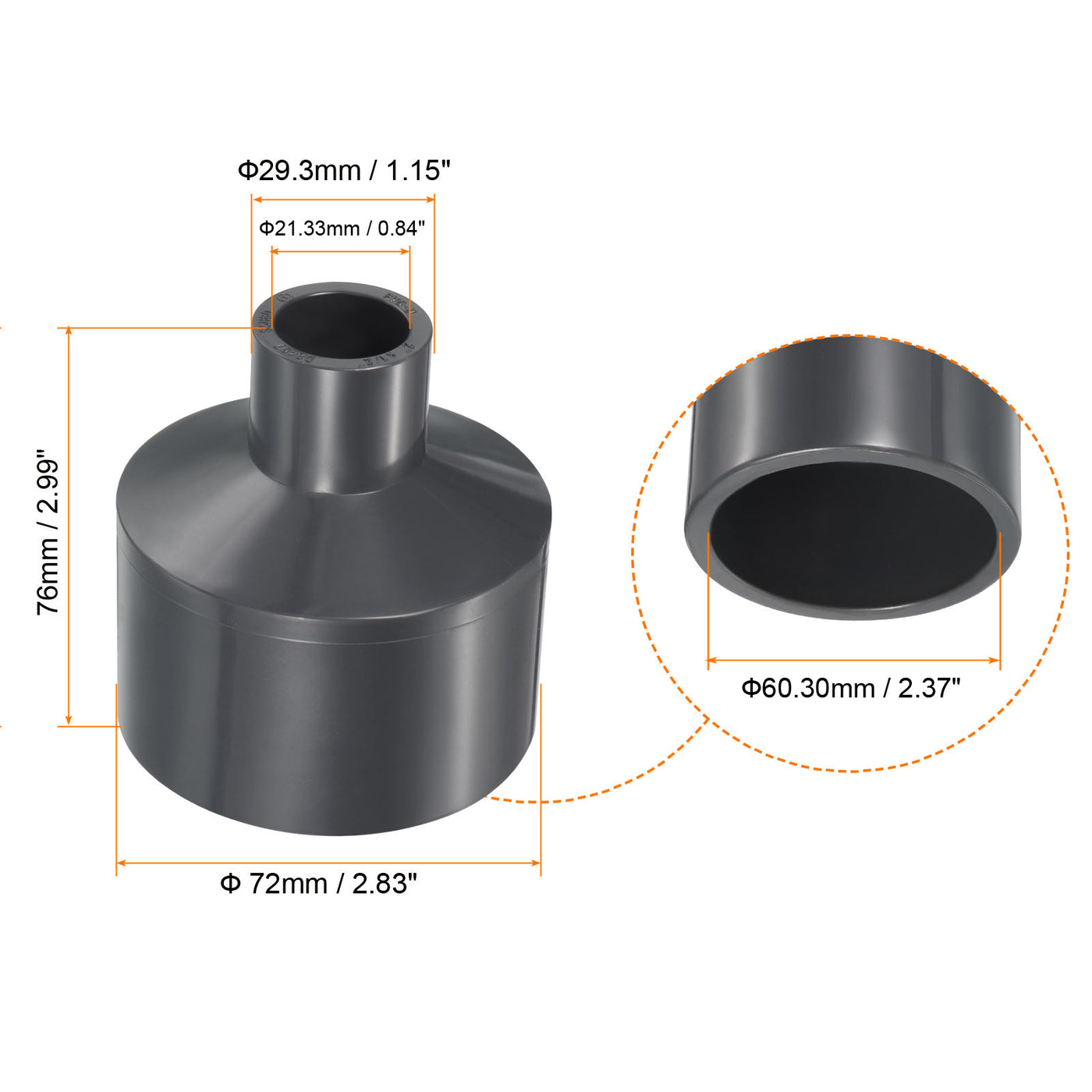 Harfington 2 Stück UPVC Rohrverschraubung für Reduzierstücke 2" x 1/2" Socket Zeitplan 80, Adapteranschluss mit gerader Kupplung, Grau