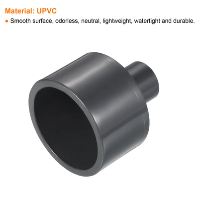 Harfington 2 Stück UPVC Rohrverschraubung für Reduzierstücke 2" x 1/2" Socket Zeitplan 80, Adapteranschluss mit gerader Kupplung, Grau