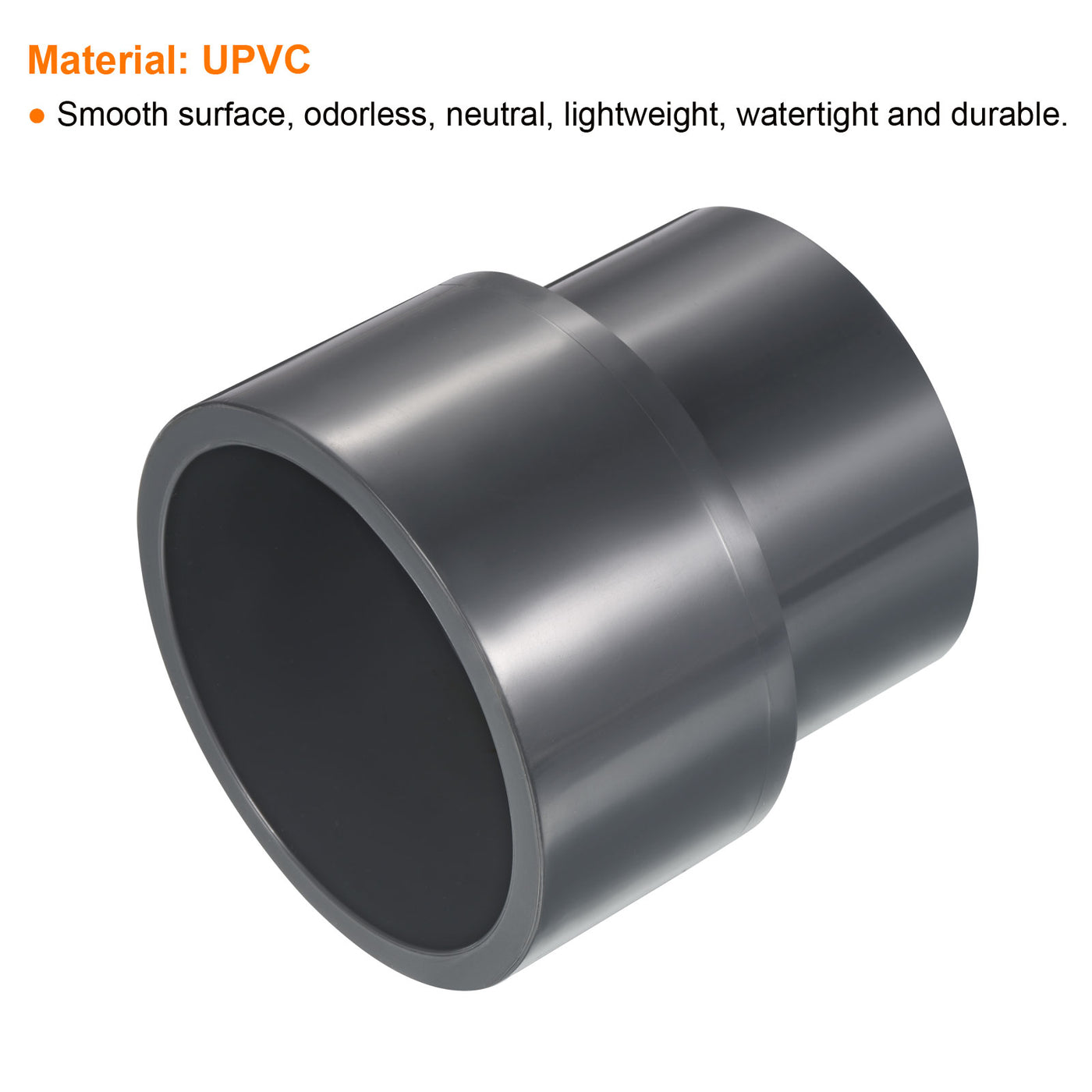 Harfington UPVC Reducer Pipe Fitting 3" x 2-1/2" Socket Schedule 80, Straight Coupling Adapter Connector, Gray