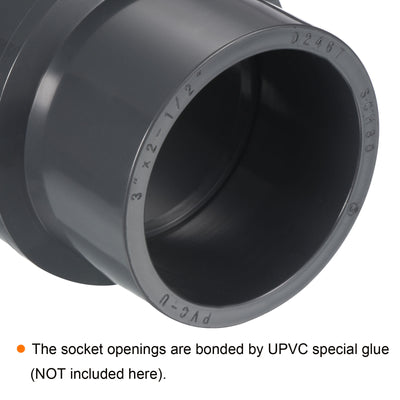 Harfington UPVC Reducer Pipe Fitting 3" x 2-1/2" Socket Schedule 80, Straight Coupling Adapter Connector, Gray