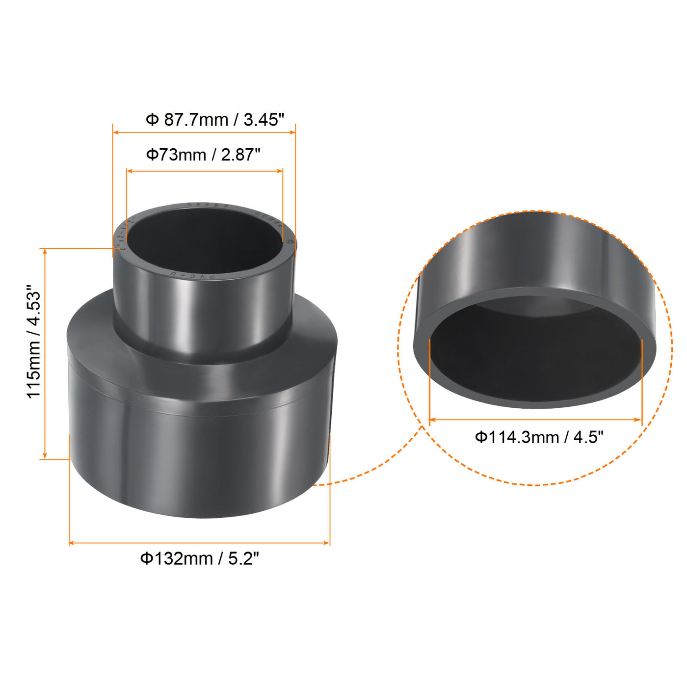 Harfington UPVC Rohrverschraubung für Reduzierstücke 4" x 2-1/2" Socket Zeitplan 80, Adapteranschluss mit gerader Kupplung, Grau