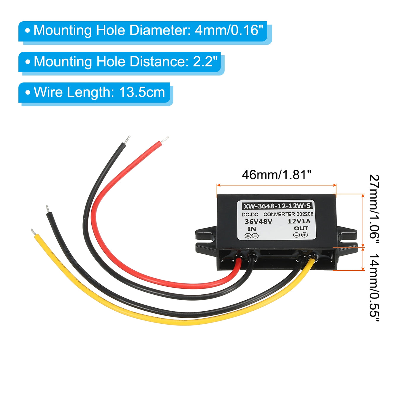 Harfington DC 36V 48V bis DC 12V 1A 12W Stromrichter Regler für LED Sonnenanlage