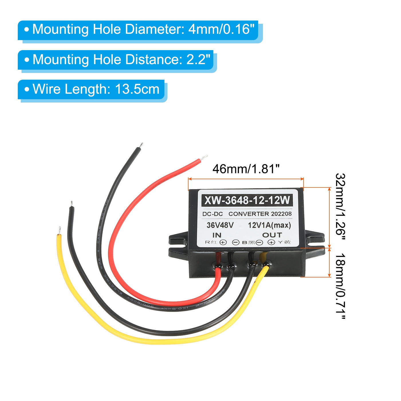 Harfington DC 36V 48V bis DC 12V 1A 12W Leistung Wandler Regler Plastiks Schale für LED Solaranlage