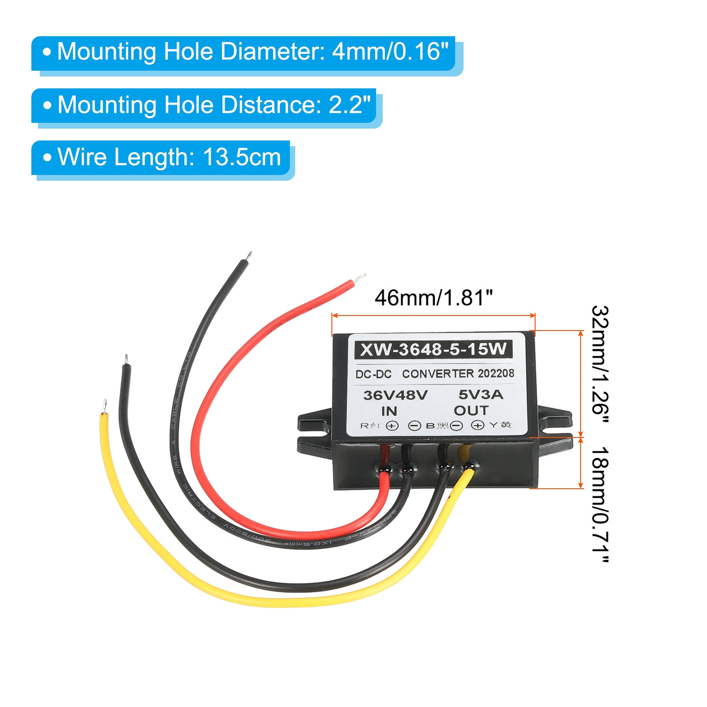 Harfington DC 36V 48V bis DC 5V 3A 15W Leistung Wandler Regler Kunststoff Schale für LED Solaranlage