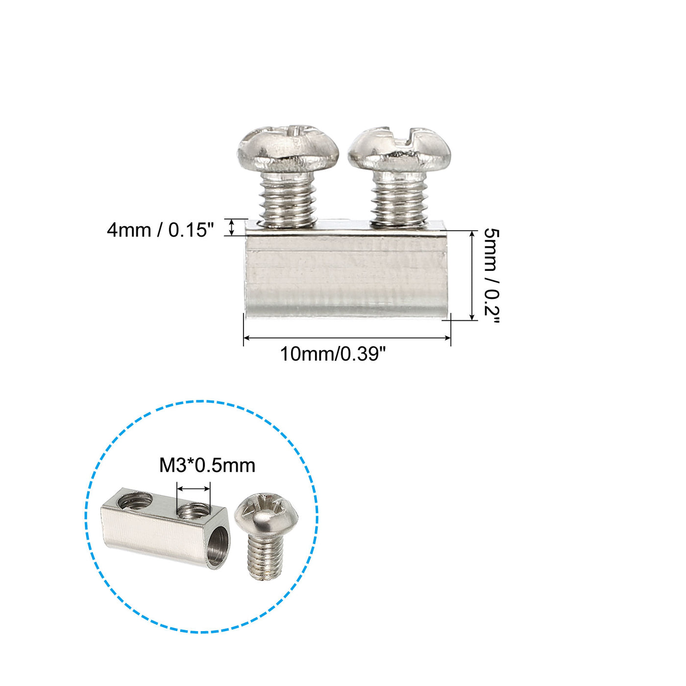 Harfington 10x4x5mm Wire Rope Clips, 10 Pcs Steel Cable Clamps 3mm Double Holes Wire Lock Rope Fittings Clip with M3*0.5 Screws for Cable