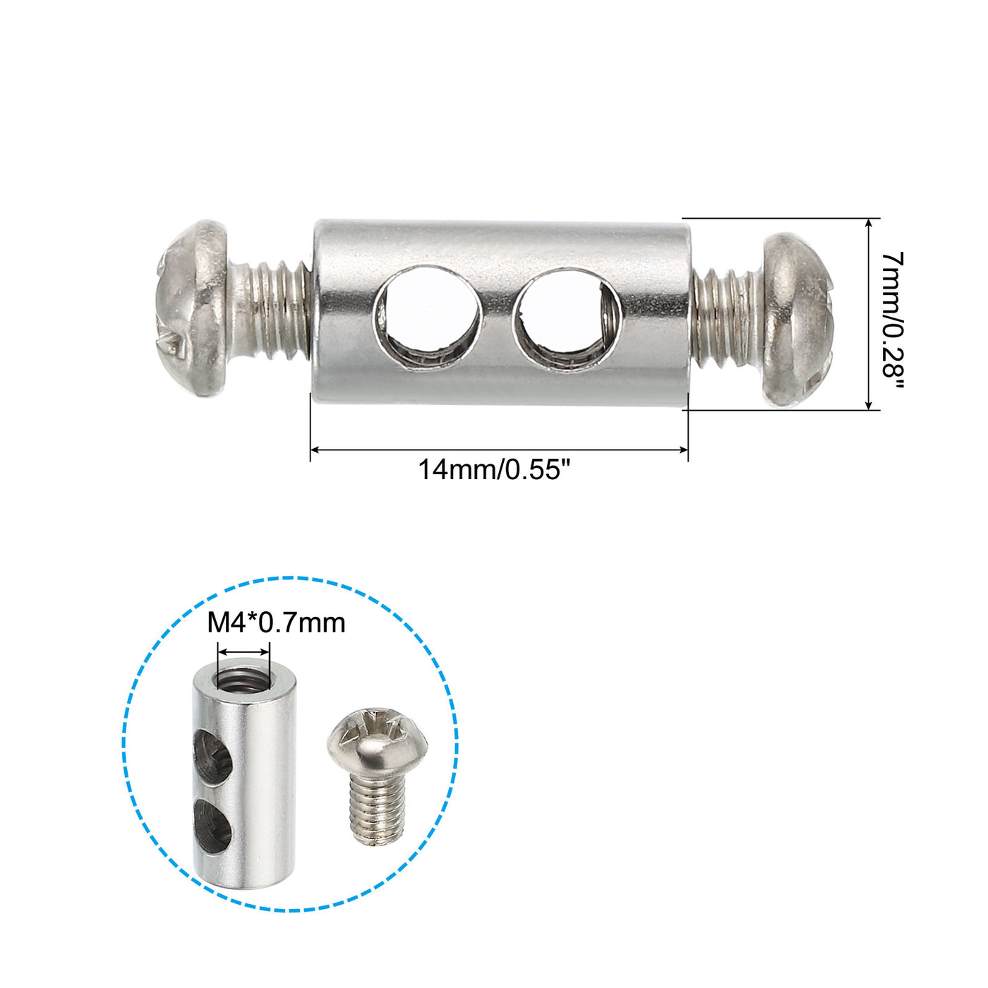 Harfington 7x14mm Wire Rope Clips, 10 Pcs Steel Cable Clamps 3.2mm Double Holes Wire Lock Rope Fittings Clip with M4*0.7 Screws for Cable