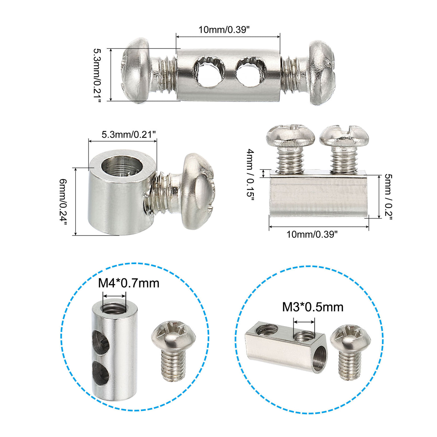 Harfington Wire Rope Clips, 1 Set/30Pcs Brass Cable Clamps 3mm 3.5mm Single/Double Holes Wire Lock Rope Fittings Clip with M3/M4 Screws for Cable