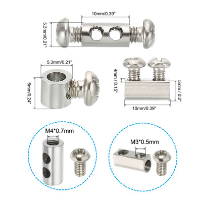 Harfington Wire Rope Clips, 1 Set/30Pcs Brass Cable Clamps 3mm 3.5mm Single/Double Holes Wire Lock Rope Fittings Clip with M3/M4 Screws for Cable