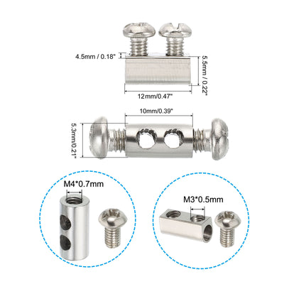 Harfington Wire Rope Clips, 1 Set/20Pcs Steel Cable Clamps 3mm 3.5mm Double Holes Wire Lock Rope Fittings Clip with M3/M4 Screws for Cable