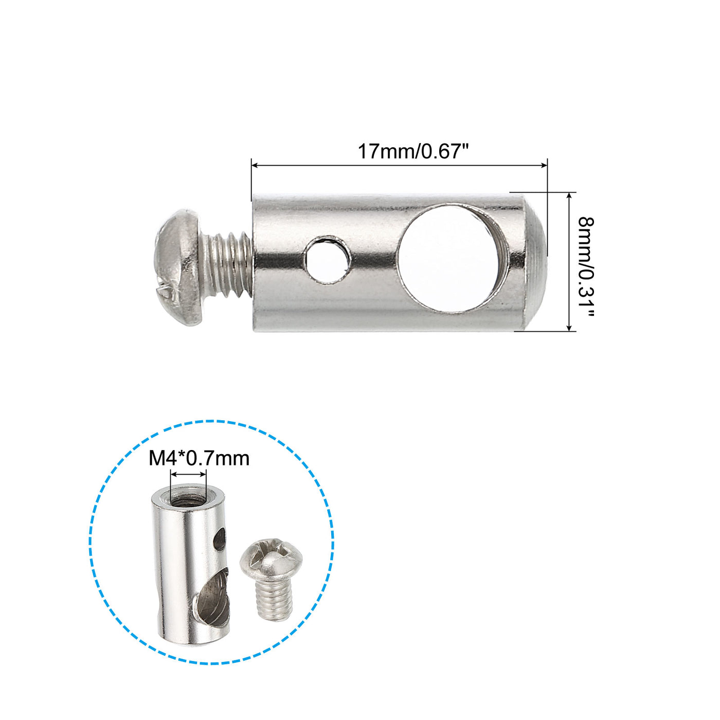 Harfington 8x17mm Wire Rope Clips, 5 Pcs Steel Cable Clamps 2.5mm 6.1mm Double Holes Wire Lock Rope Fittings Clip with M4*0.7 Screws for Cable