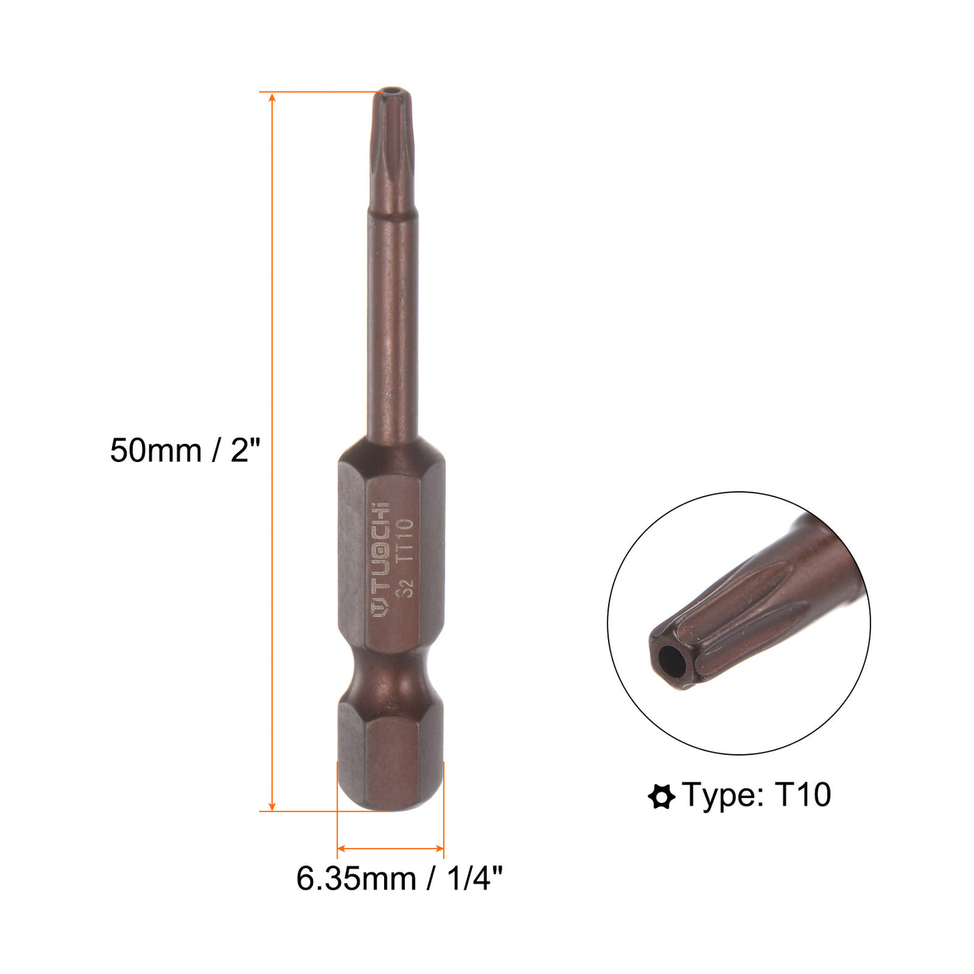 Harfington 10pcs T10 Magnetic Security Torx Screwdriver Bit 1/4" Hex Shank 2" Length, Red