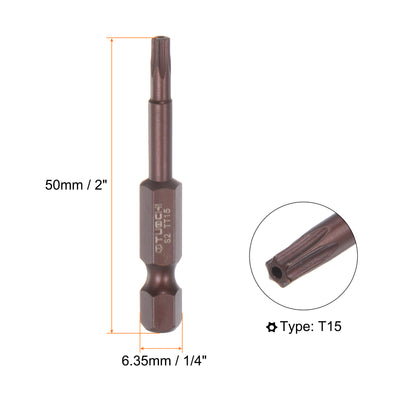 Harfington 2Stück T15 Torx Bit 1/4" Sechskantschaft 2" Länge Magnetische Sicherheit Stern Schraubendreher Elektrowerkzeug, Rot