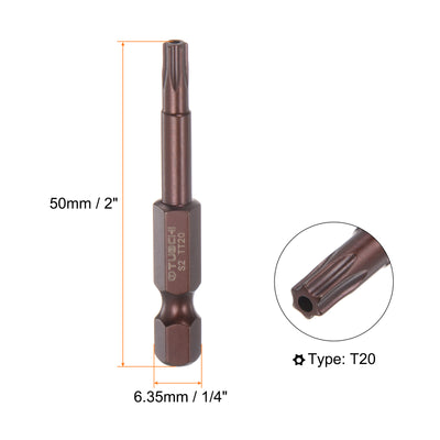 Harfington 10Stück T20 Torx Bit 1/4" Sechskantschaft 2" Länge Magnetische Sicherheit Stern Schraubendreher Elektrowerkzeug, Rot