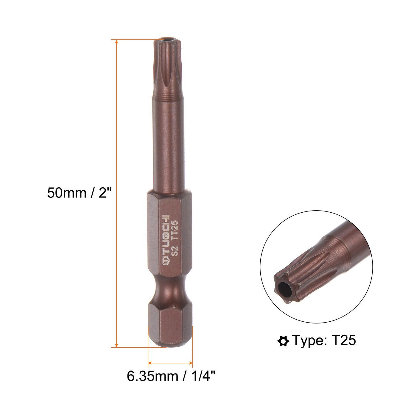 Harfington 2pcs T25 Magnetic Security Torx Screwdriver Bit 1/4" Hex Shank 2" Length, Red