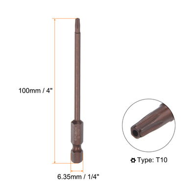 Harfington 10Stk. T10 Torx Bit 1/4" Sechskantschaft magnetisch Sternkopf für elektrische Schraubendreher 4" Länge rot