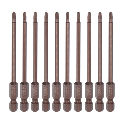 Harfington 10Stk. T10 Torx Bit 1/4" Sechskantschaft magnetisch Sternkopf für elektrische Schraubendreher 4" Länge rot