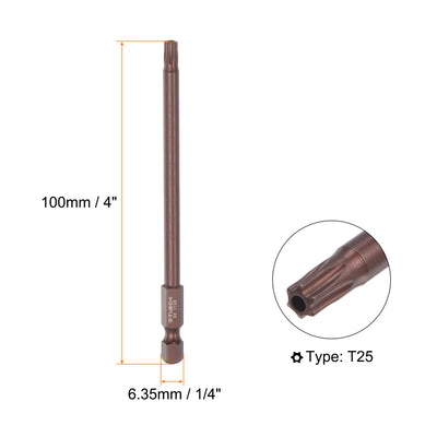 Harfington 10Stk. T25 Torx Schraubendreher Stern Bit Sicherheit magnetische Bits 1/4" Sechskantschaft 4" Länge rot