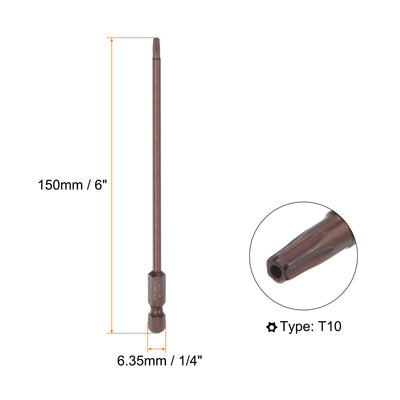 Harfington 5pcs T10 Magnetic Security Torx Screwdriver Bit 1/4" Hex Shank 6" Length, Red