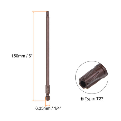 Harfington 2Stück T27 Torx Bit 1/4" Sechskantschaft 6" Länge Magnetische Sicherheit Stern Schraubendreher Elektrowerkzeug, Rot