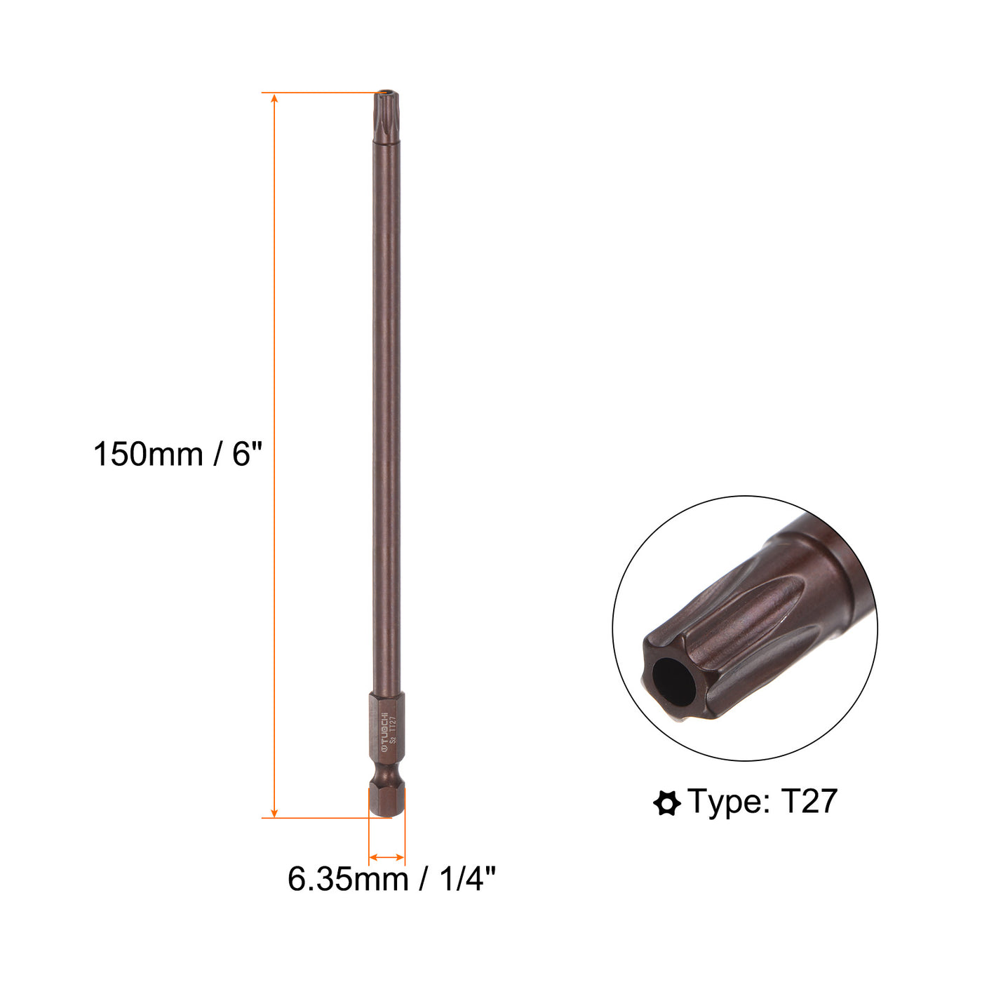 Harfington 5Stück T27 Torx Bit 1/4" Sechskantschaft 6" Länge Magnetische Sicherheit Stern Schraubendreher Elektrowerkzeug, Rot