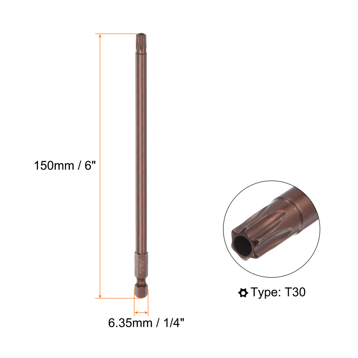 Harfington 2pcs T30 Magnetic Security Torx Screwdriver Bit 1/4" Hex Shank 6" Length, Red