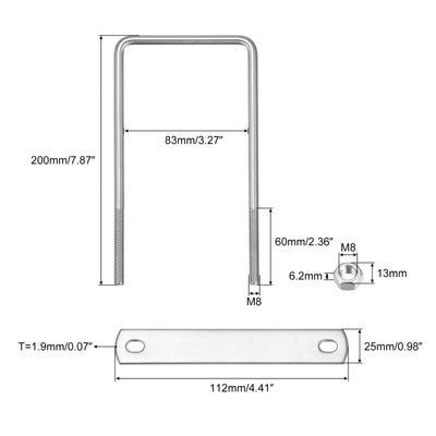 Harfington Uxcell Square U-Bolts, 2 Sets 82mm Inner Width 200mm Length M8 with Nuts and Plates