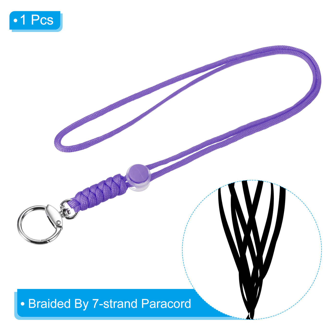 Harfington 19" Paracord Lanyard with Clasp Necklace Cord Badge Holder Strap, Purple