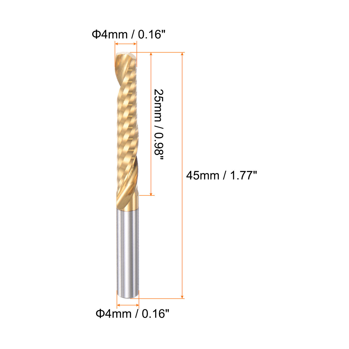 Harfington 4mmx25mm Titanium Plated High Speed Steel Single Flute End Mill Bit 45mm Length