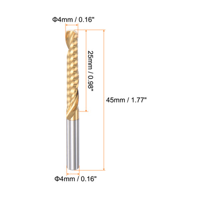 Harfington 4mmx25mm Titanium Plated High Speed Steel Single Flute End Mill Bit 45mm Length