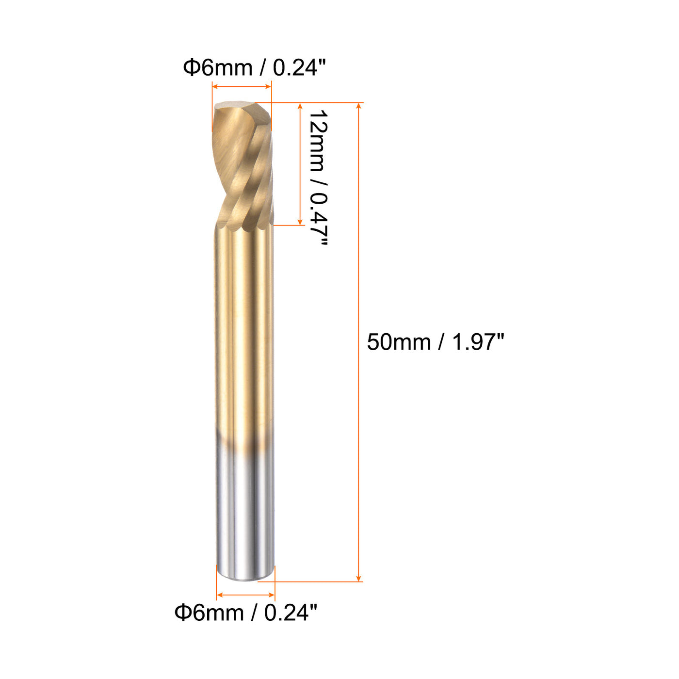 Harfington Schaftfräser CNC Fräser titanbeschichtet Hochgeschwindigkeitsstahl einzelne Spiralflöte Upcut Fräser für Acryl Nylon Kunststoff 6mm Dmr. 12mm Schneiden 50mm Länge