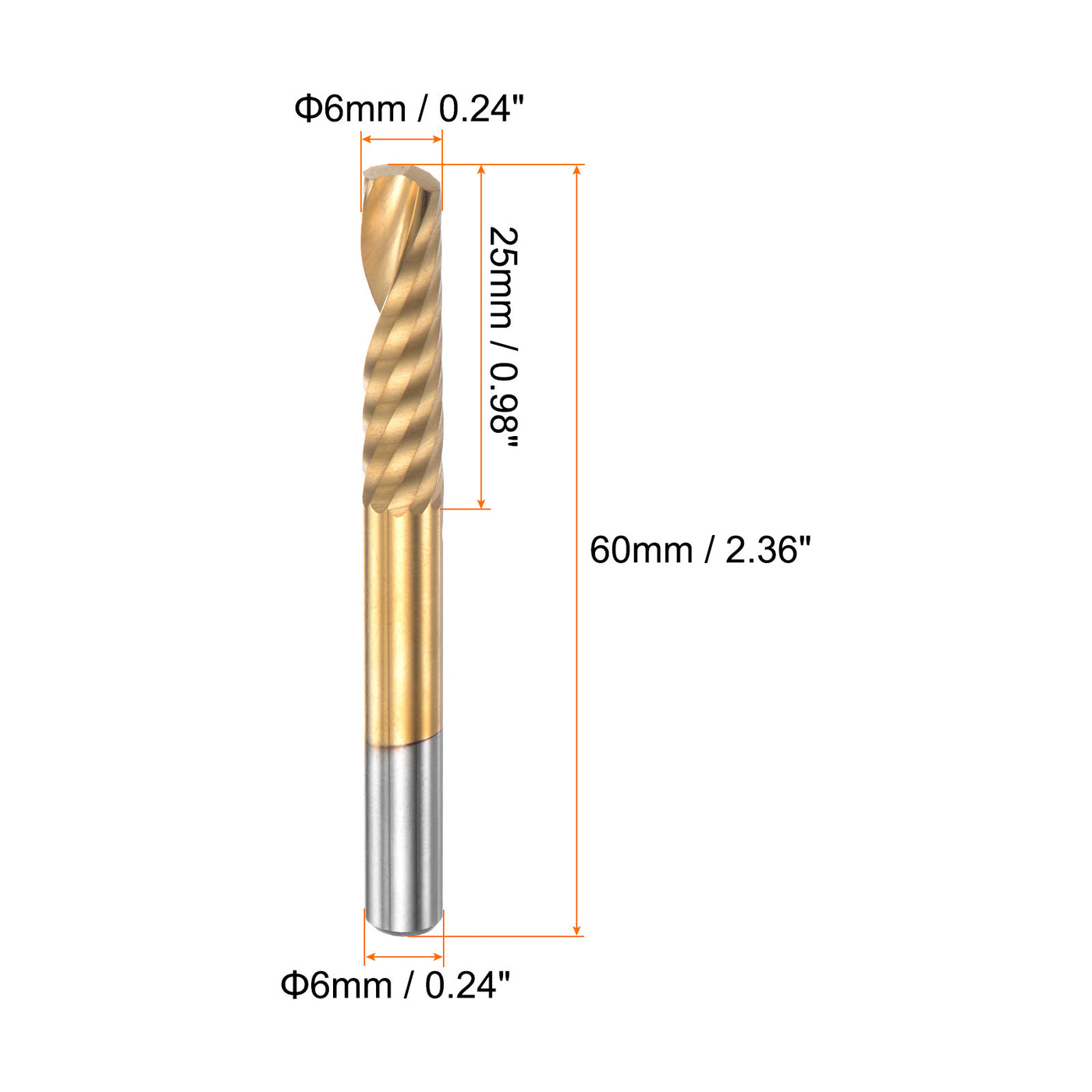 Harfington Schaftfräser CNC Fräser Titanbeschichtung Hochgeschwindigkeitsstahl einzelne Spiralflöte Upcut Fräser für Acryl PVC 6mm Dmr. 25mm Schneiden 60mm Länge