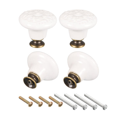 Harfington Uxcell 32x34mm Ceramic Drawer Knobs, 4pcs with Mounting Screws for Home White