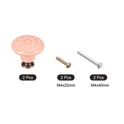 Harfington Uxcell 32x34mm Ceramic Drawer Knobs, 2pcs with Mounting Screws for Home Pink