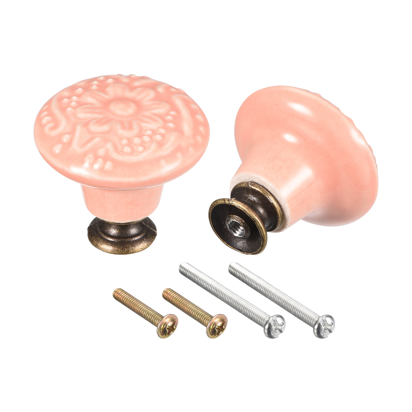 uxcell Uxcell 32x34mm Ceramic Drawer Knobs, 2pcs with Mounting Screws for Home Pink