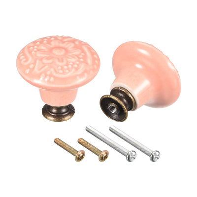 Harfington Uxcell 32x34mm Ceramic Drawer Knobs, 2pcs with Mounting Screws for Home Pink