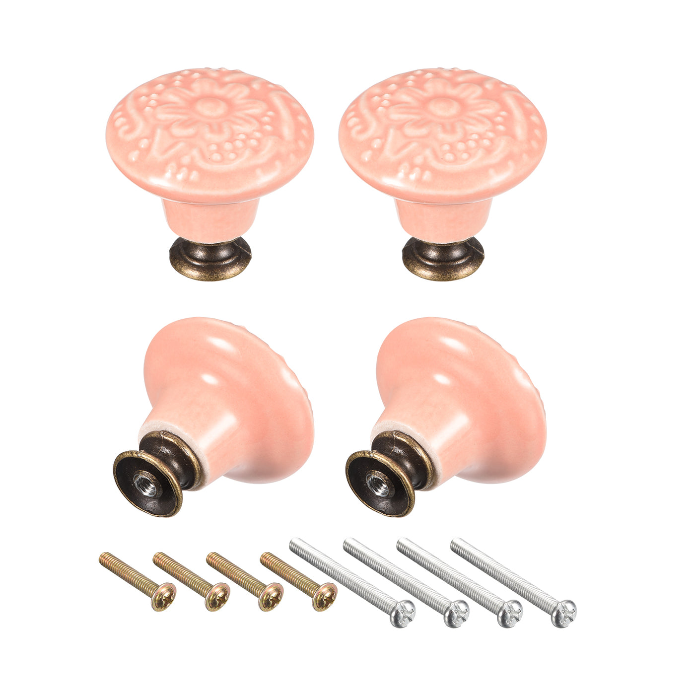 uxcell Uxcell 32x34mm Ceramic Drawer Knobs, 4pcs with Mounting Screws for Home Pink