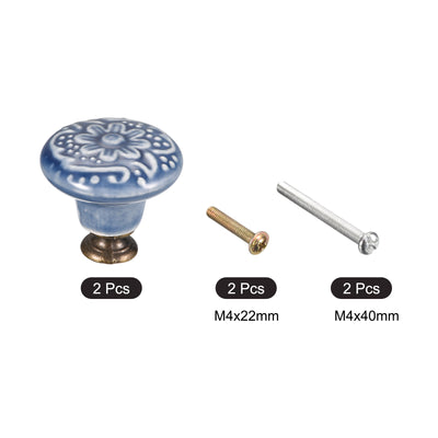 Harfington Uxcell 32x34mm Ceramic Drawer Knobs, 2pcs with Mounting Screws for Home Blue