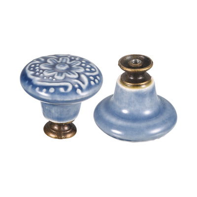 Harfington Uxcell 32x34mm Ceramic Drawer Knobs, 2pcs with Mounting Screws for Home Blue