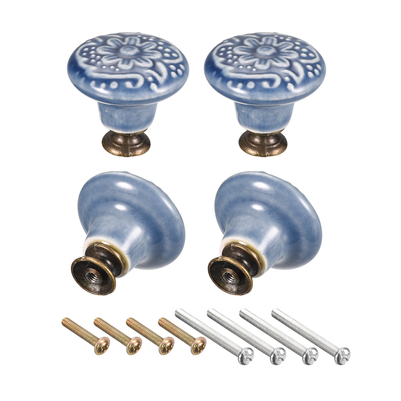 uxcell Uxcell 32x34mm Ceramic Drawer Knobs, 4pcs with Mounting Screws for Home Blue