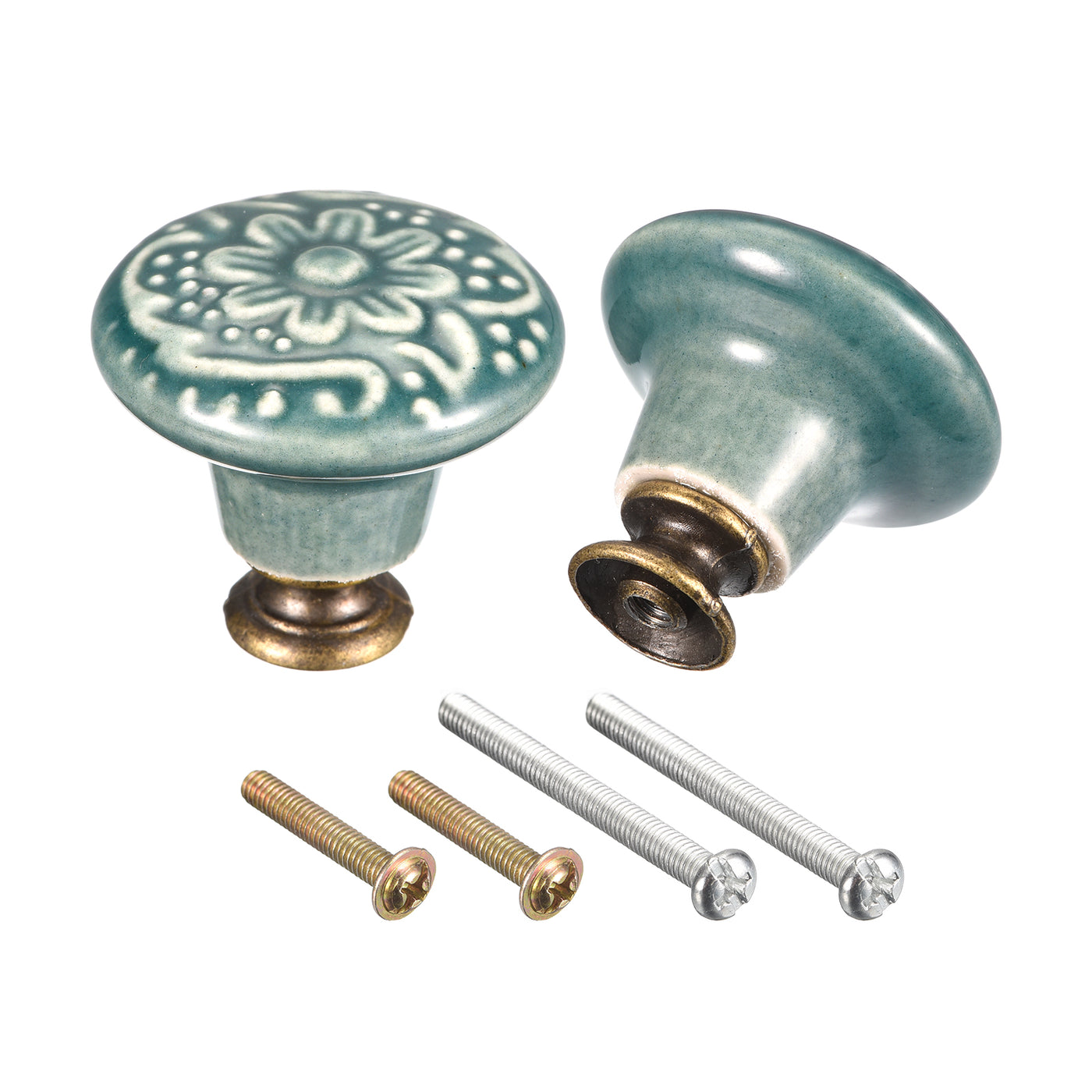 uxcell Uxcell 32x34mm Ceramic Drawer Knobs, 2pcs with Mounting Screws for Home Green