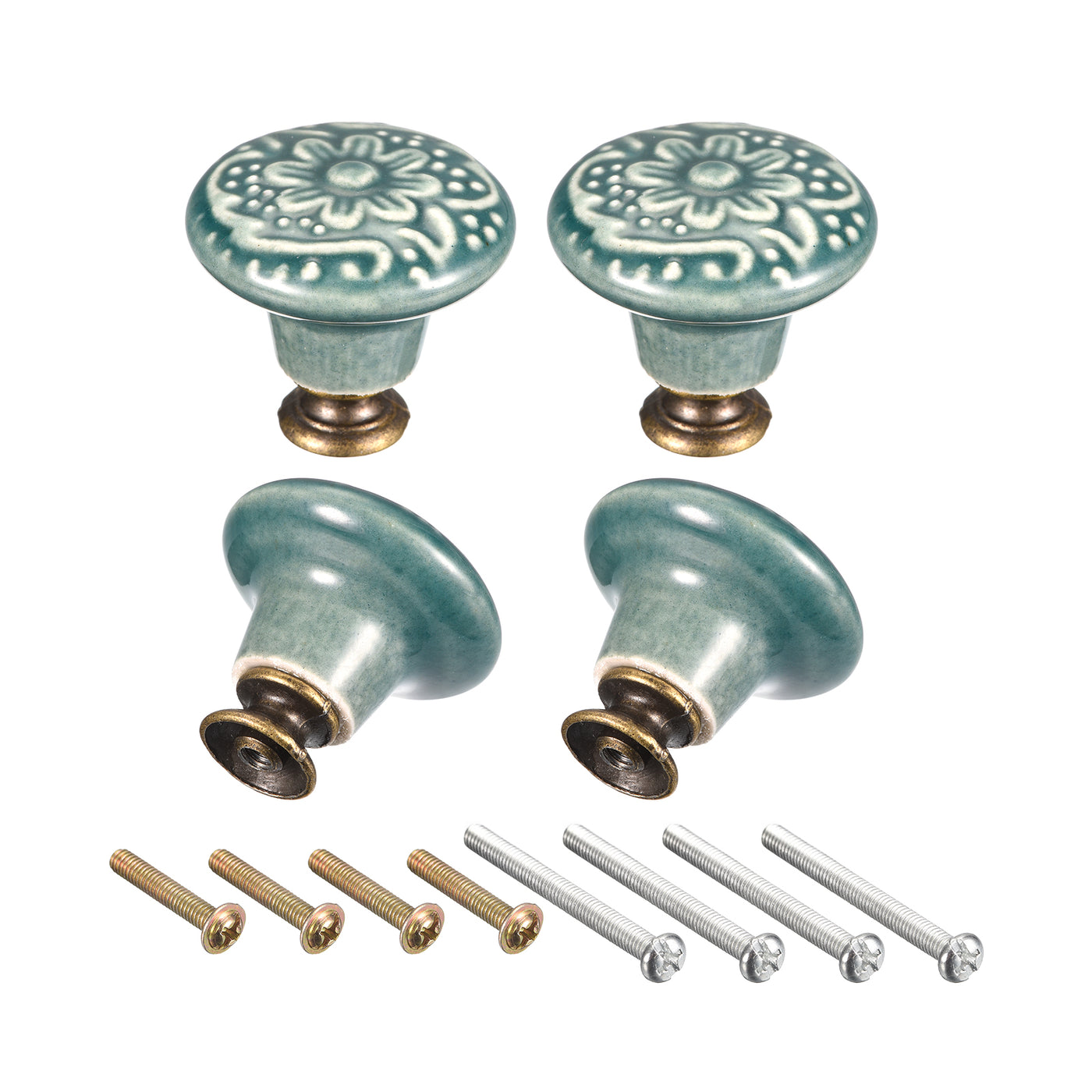 uxcell Uxcell 32x34mm Ceramic Drawer Knobs, 4pcs with Mounting Screws for Home Green