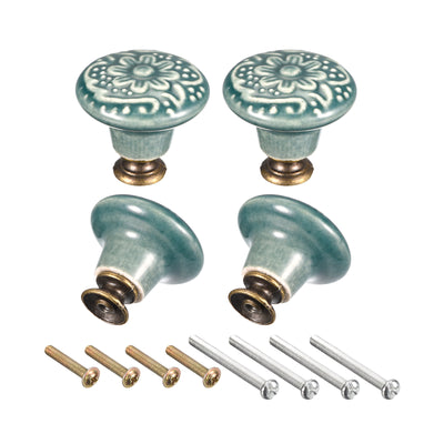 Harfington Uxcell 32x34mm Ceramic Drawer Knobs, 4pcs with Mounting Screws for Home Green