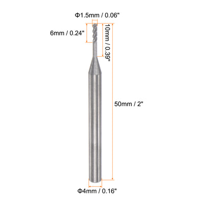 Harfington 4mm Shank 1.5mm x 10mm Solid Carbide 3 Flutes Square End Mill Milling Cutter