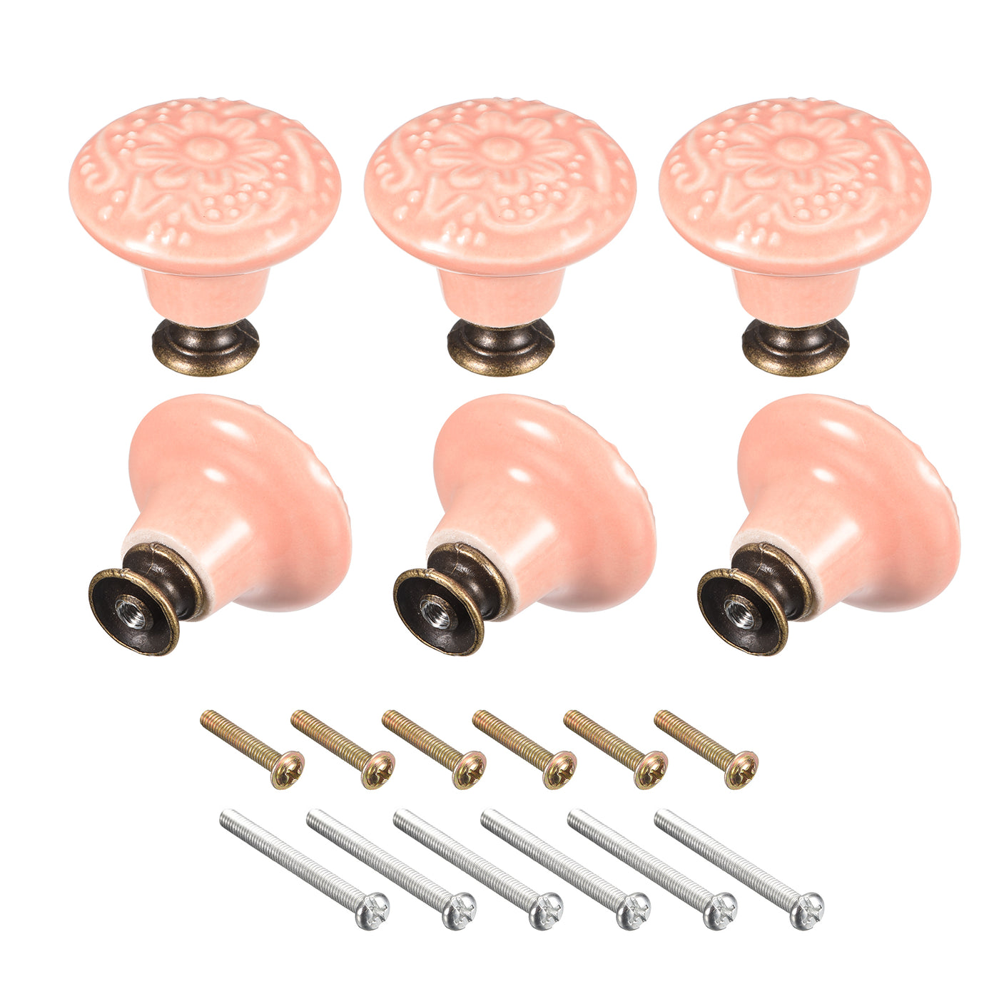 uxcell Uxcell 32x34mm Ceramic Drawer Knobs, 6pcs with Mounting Screws for Home, Pink