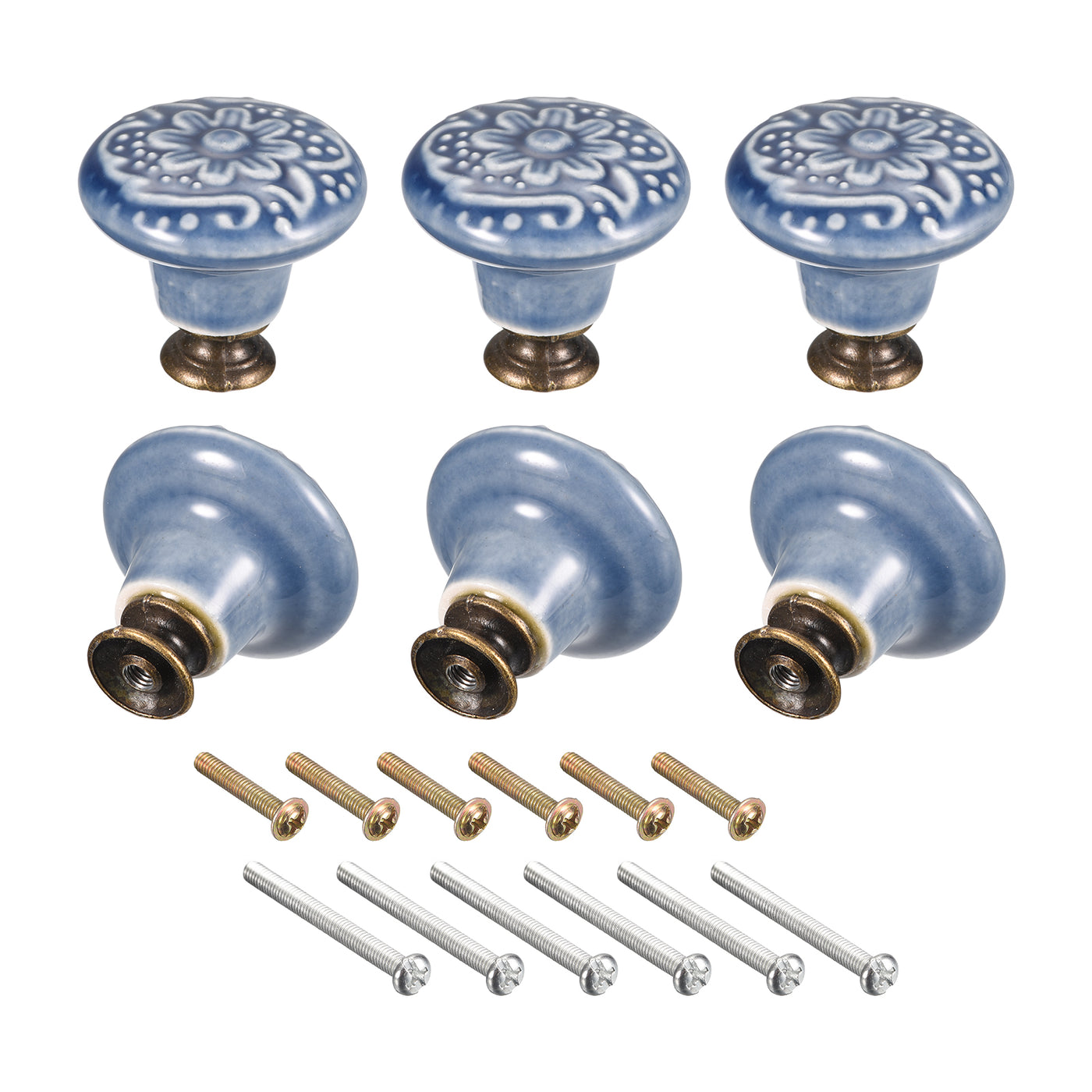 uxcell Uxcell 32x34mm Ceramic Drawer Knobs, 6pcs with Mounting Screws for Home, Blue