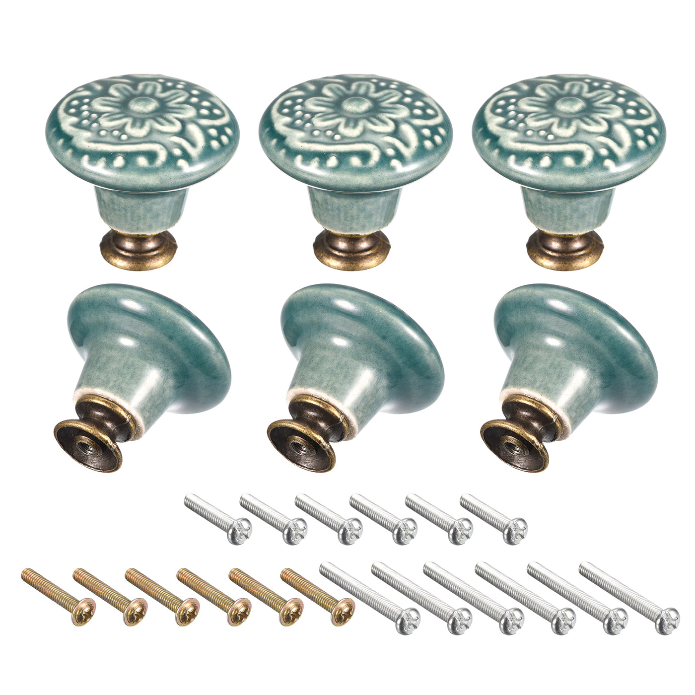 uxcell Uxcell 32x34mm Ceramic Drawer Knobs, 6pcs with M4 Mounting Screws for Home, Green